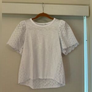 Design History Sheer White Tee with Floral Accents- Small